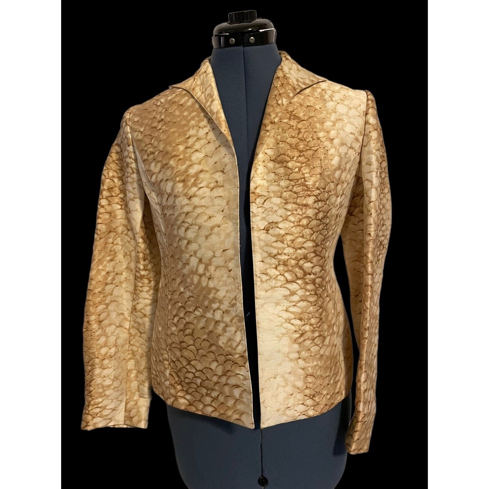 Lafayette 148 New York Snake Scale Print Long Sleeve Linen Silk Jacket Luxury 2